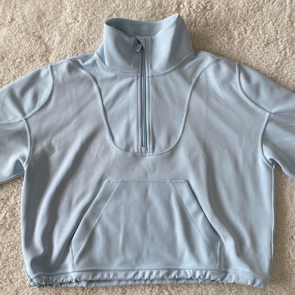 ❤️ Lululemon Brushed Softstreme Ribbed Half Zip Size 6 Light Blue NWT - Picture 3 of 10